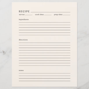 Page de recette minimaliste Taille de la lettre Cr