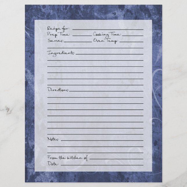 Page de Recette - Motif Bleu Foncé (Devant)