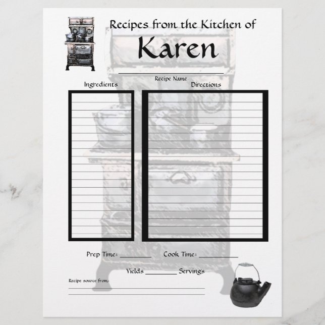 Page de recettes personnalisées (Devant)