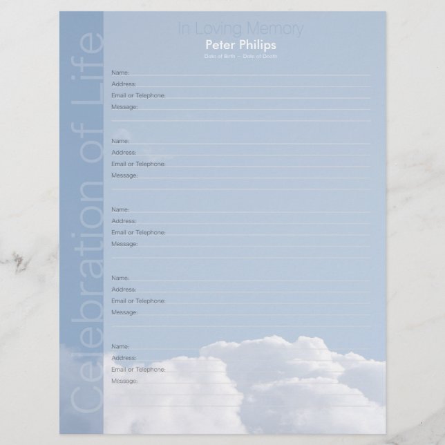Page de remplissage du livre commémoratif des nuag (Devant)