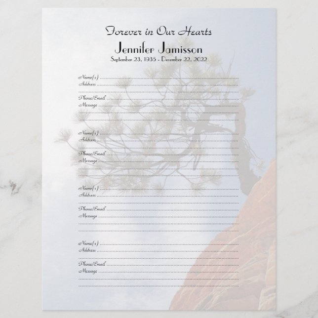 Page d'inscription du remplissage du livre commémo (Devant)