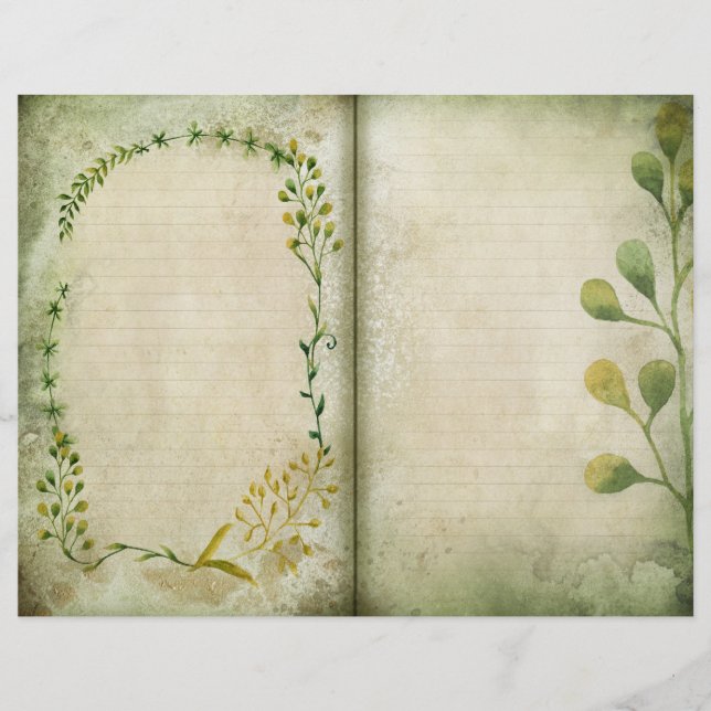 Page du journal du feuillage d'aquarelle verte (Devant)