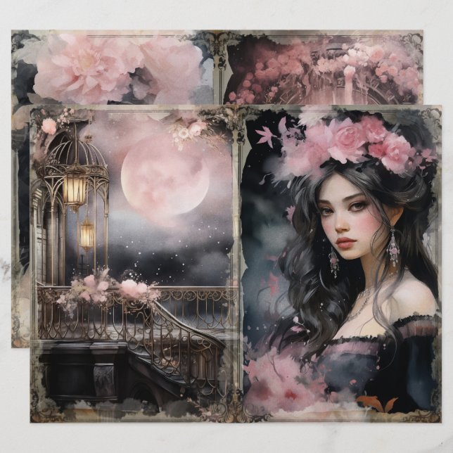 Page du journal mystique Victorian Lady Pink Junk (Devant / Derrière)