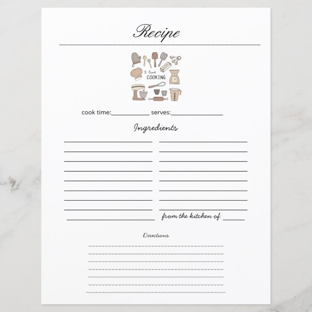 Page Feuille de livre de recettes d'écriture minim (Devant)