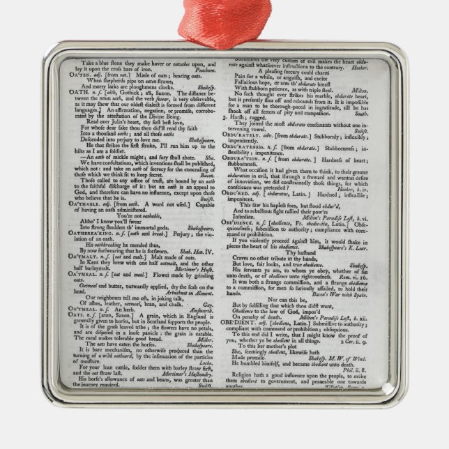 Page from a Dictionary Metal Ornament (Front)