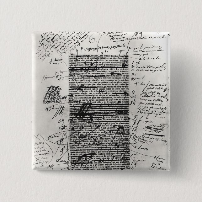 Page from one of Balzac's works 2 Inch Square Button (Front)