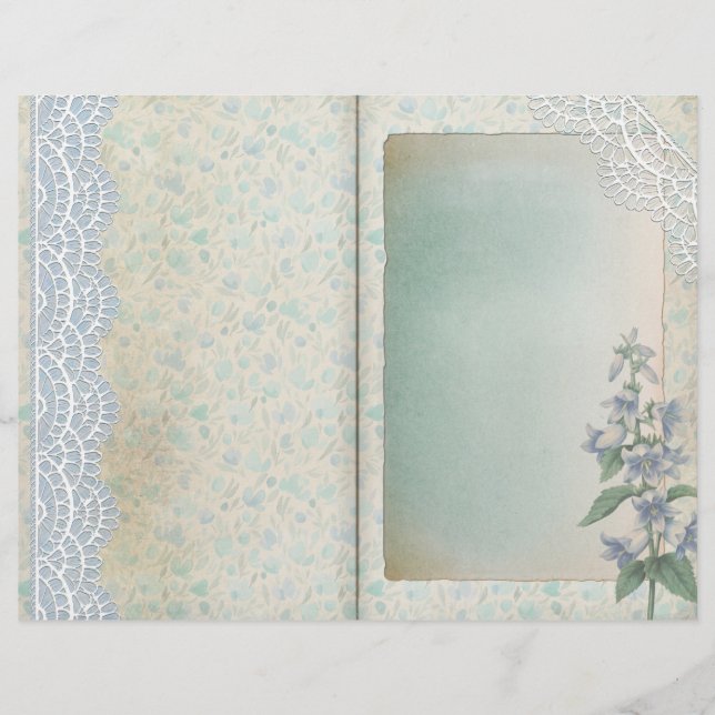Page Journal floral bleu dentelle de Shabby (Devant)