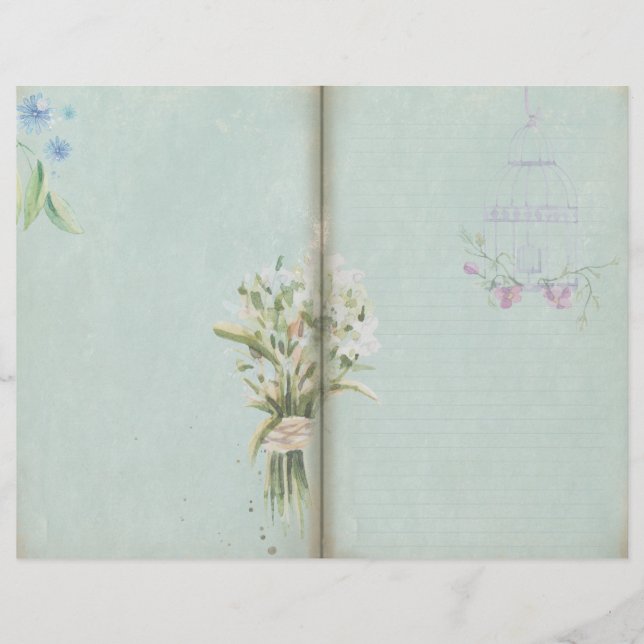 Page Journal floral Vintage bleu Shabby (Devant)