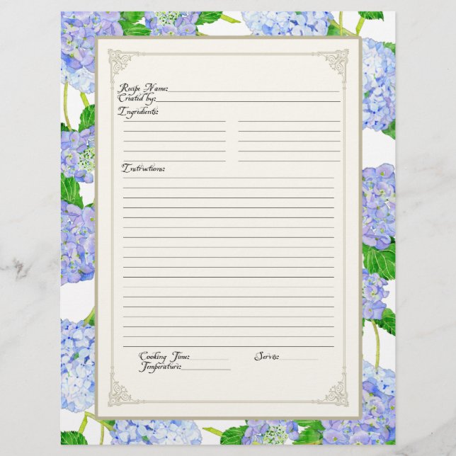 Page livre de cuisine Blue Hydrangea dentelle flor (Devant)