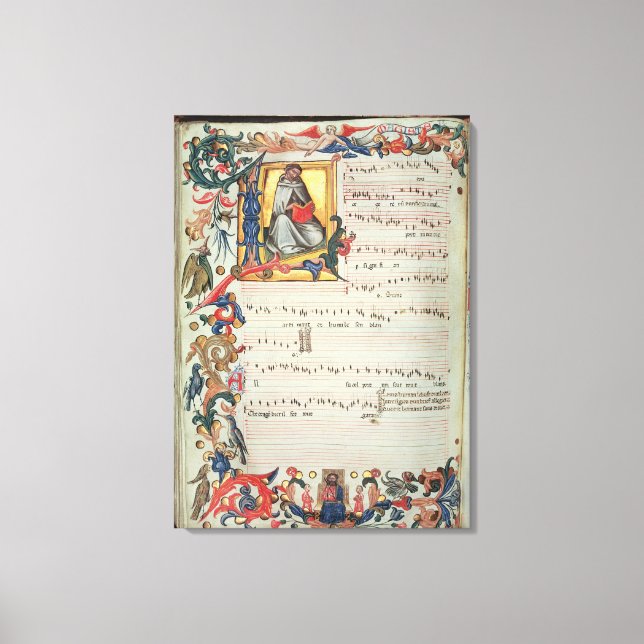 Page of musical notation with a historiated canvas print (Front)