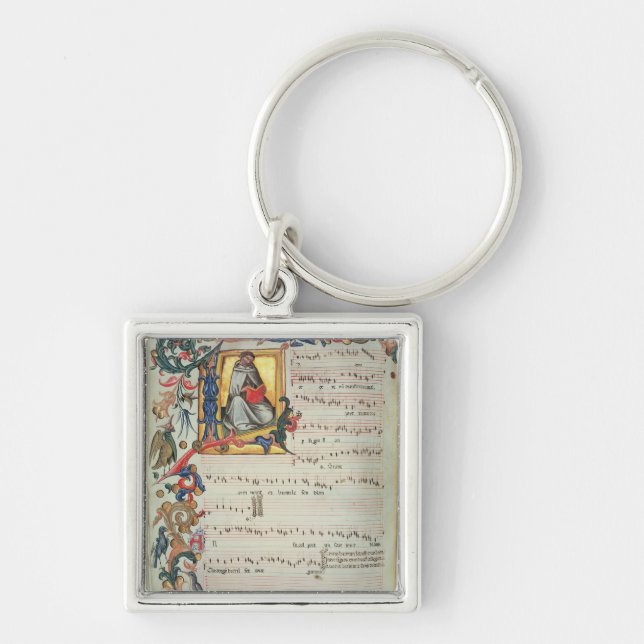 Page of musical notation with a historiated keychain (Front)
