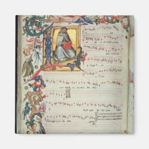 Page of musical notation with a historiated magnet