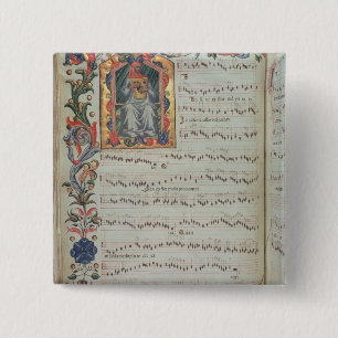 Page of musical notation with historiated 2 inch square button