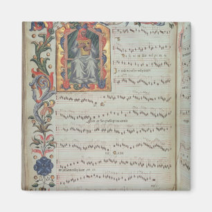 Page of musical notation with historiated magnet