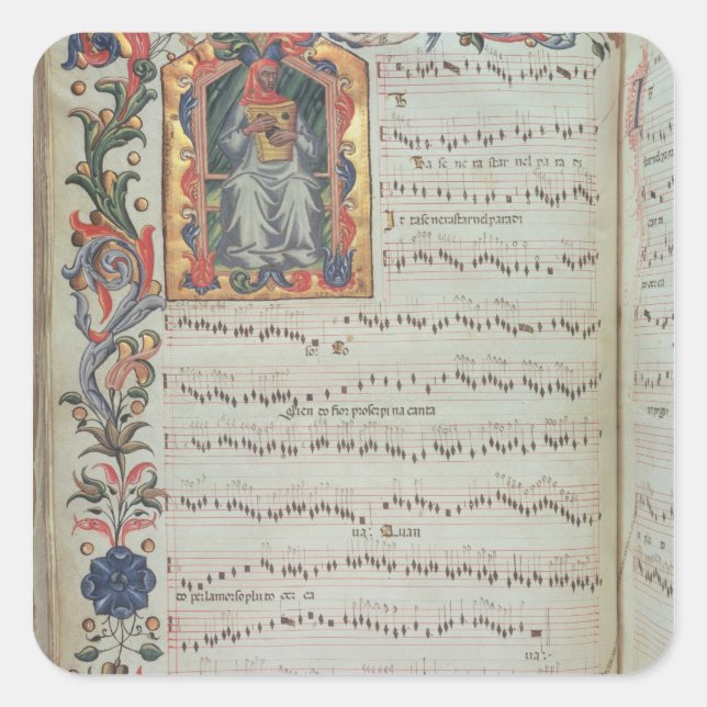 Page of musical notation with historiated square sticker (Front)