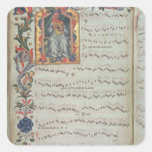Page of musical notation with historiated square sticker