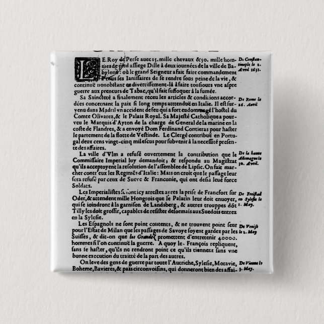 Page of text from 'La Gazette' 2 Inch Square Button (Front)