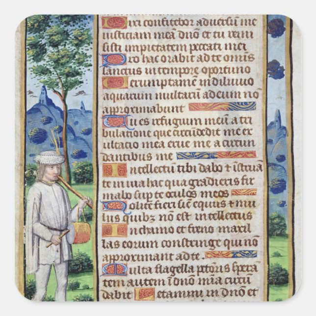 Page of text with a border detail of a square sticker (Front)