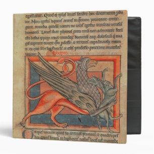 Page of text with an illustration of a griffin binder