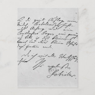 Page of text with his signature postcard