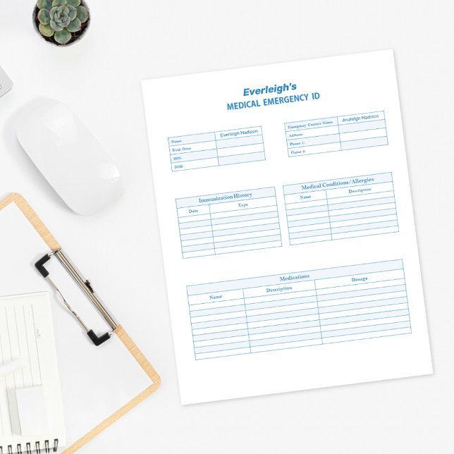 Page Plan personnalisé de l'ID d'urgence Médicale  (Créateur téléchargé)