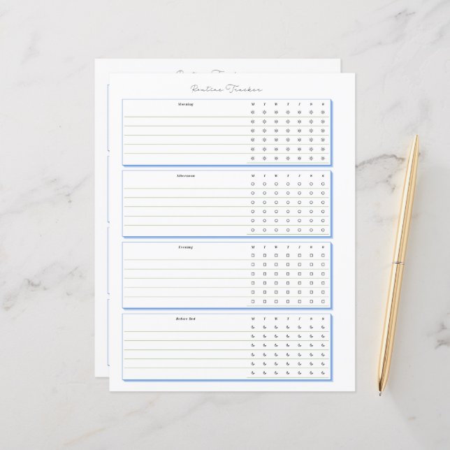 Page Planification hebdomadaire du suivi de routin (Devant/Arrière en situation)