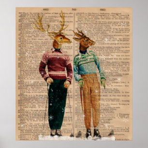 Page Poster d'art du dictionnaire de cerfs de neig
