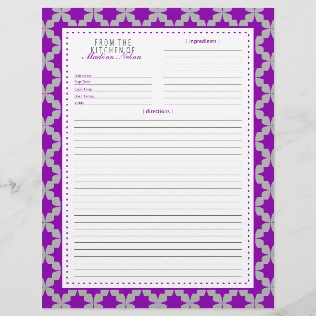 Page Recette de l'étoile rétro violet (Devant)