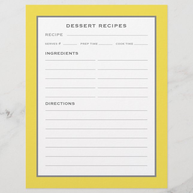 Page Recette | Dessert | Gris jaune simple (Devant)