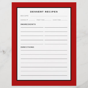 Page Recette Dessert Simple rouge noir et blan