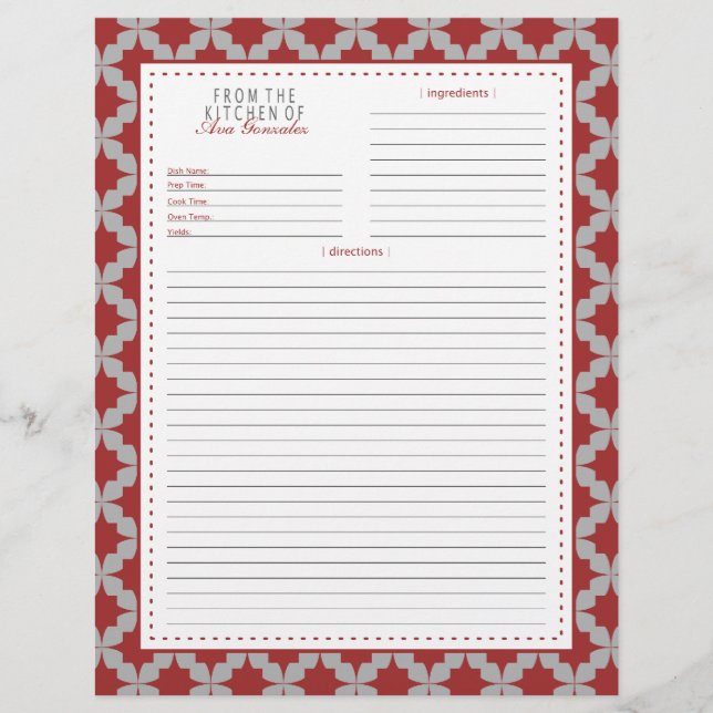 Page Recette étoile rouge (Devant)