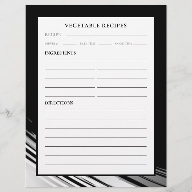 Page Recette | Légumes | Noir & Blanc Swoosh (Devant)