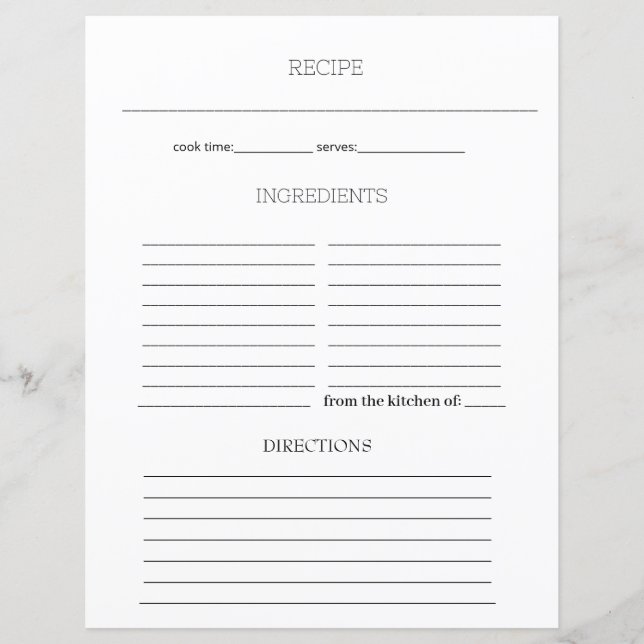 Page Simple Minimalist Recette - Feuille de livre  (Devant)