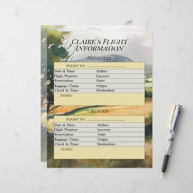 Page Watercolor Countryside - Détails du vol Plani (Devant/Arrière en situation)