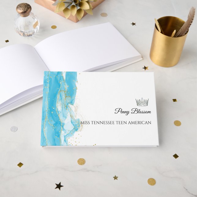 Pageant Autograph Book Blue Gold Keepsake Pageants (Front Open)