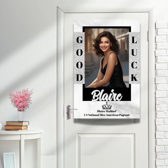 Pageant Door Poster Marble Glitter Glam Send-Off  (Give your pageant titleholder a fabulous send-off with a custom door poster in marble ice design)