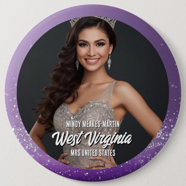 Pageant Fan Button Purple Glam Pageant Button Pin (Front)