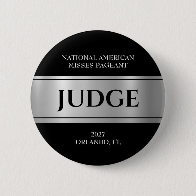 Pageant Judge Button Shiny Silver Sash Judges Pins (Front)