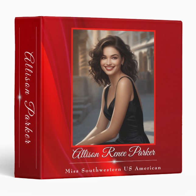 Pageant Notebook Custom Photo Red Background Binder (Front/Spine)