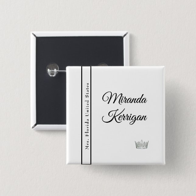 Pageant Sash Button Pin | White Background Crown (Front & Back)