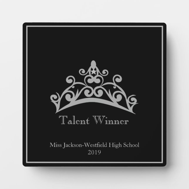 Pageant Silver Tiara Crown Talent Plaque (Devant)