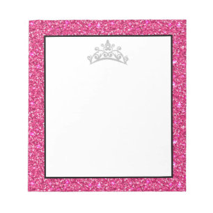 Pageant Tiara Crown Pink Glitter Notepad