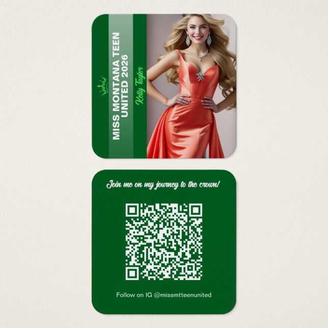 Pageant Titleholder Profile Card | Color Pop Green (Front & Back)
