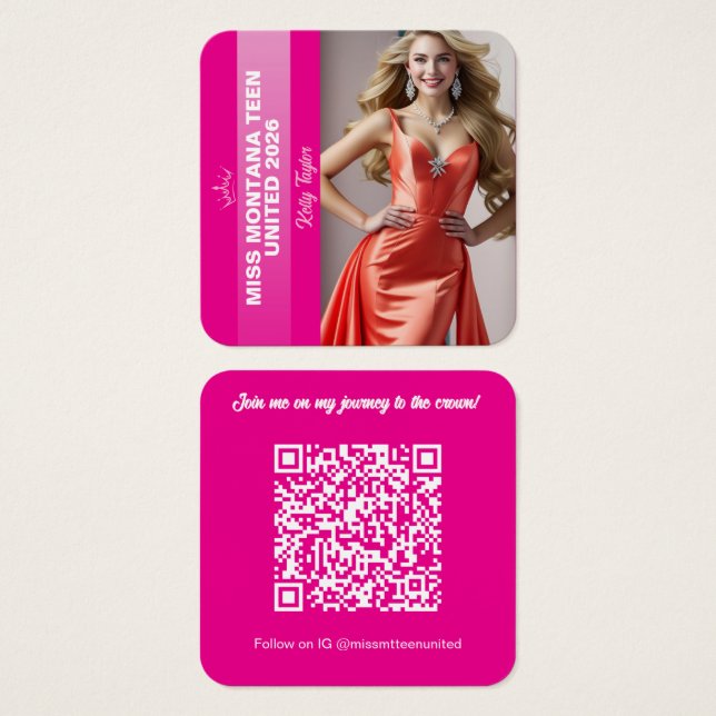 Pageant Titleholder Profile Card | Colour Pop Pink (Front & Back)