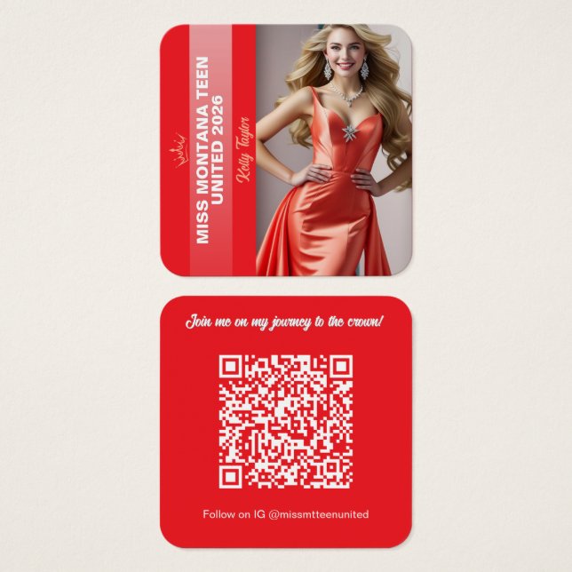Pageant Titleholder Profile Card | Colour Pop Red (Front & Back)