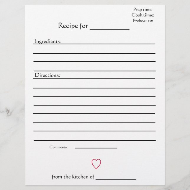 Pages de recette pour les livres de recettes pour  (Devant)