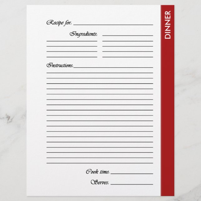 Pages de recette recto-verso de DINNER rouge (Devant)