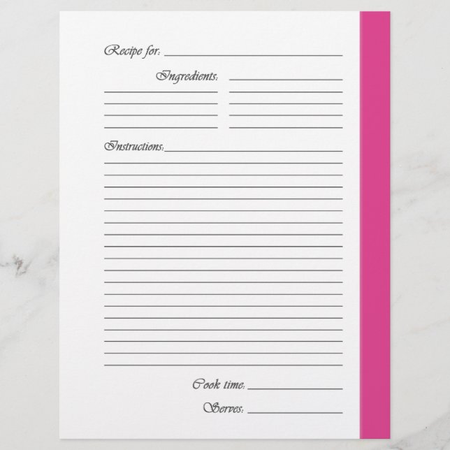 Pages de recette recto-verso rose (Devant)