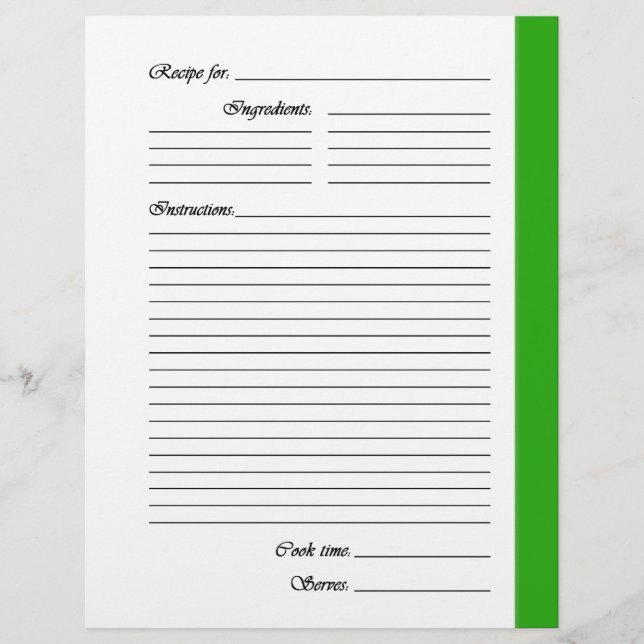 Pages de recette vertes recto-verso (Devant)