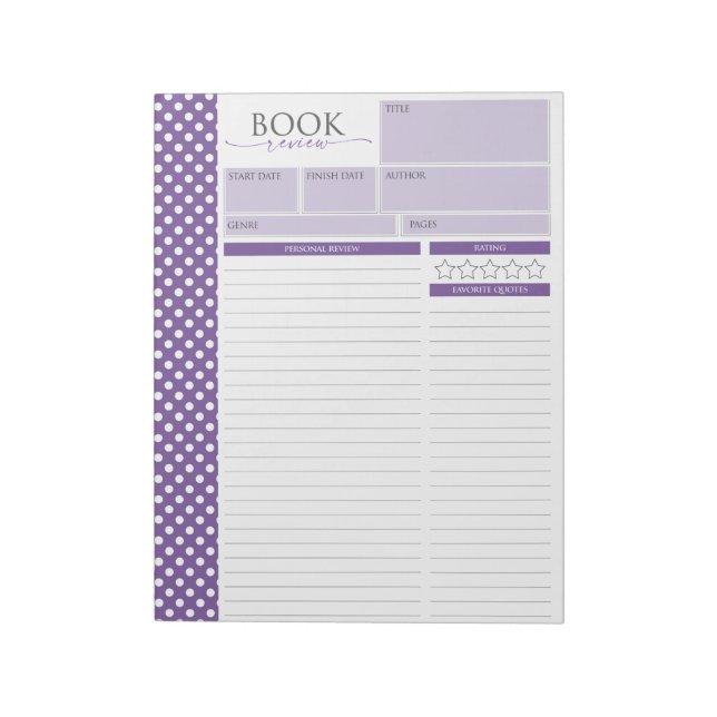 Pages de révision de lecture de lavande Bloc-notes (Tourné)